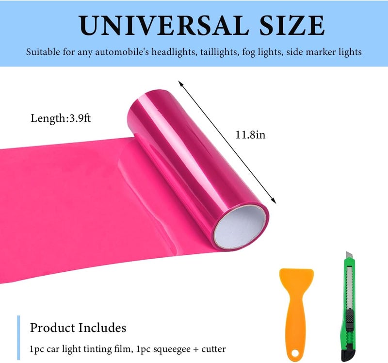 MUQIDA Headlight Vinyl Film Sticker Sheet Roll, 47.2"×11.8" Self-Adhesive Tint Vinyl Film for Car Tail Lights Fog Lights, Air-Release Headlight Tint Wrap Film with Squeegee & Cutter (Pink) - Image 2